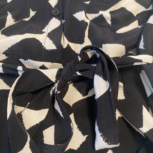 ZARA Black & White Print Midi Belted Shirt Dress, Size M - Picture 5 of 10